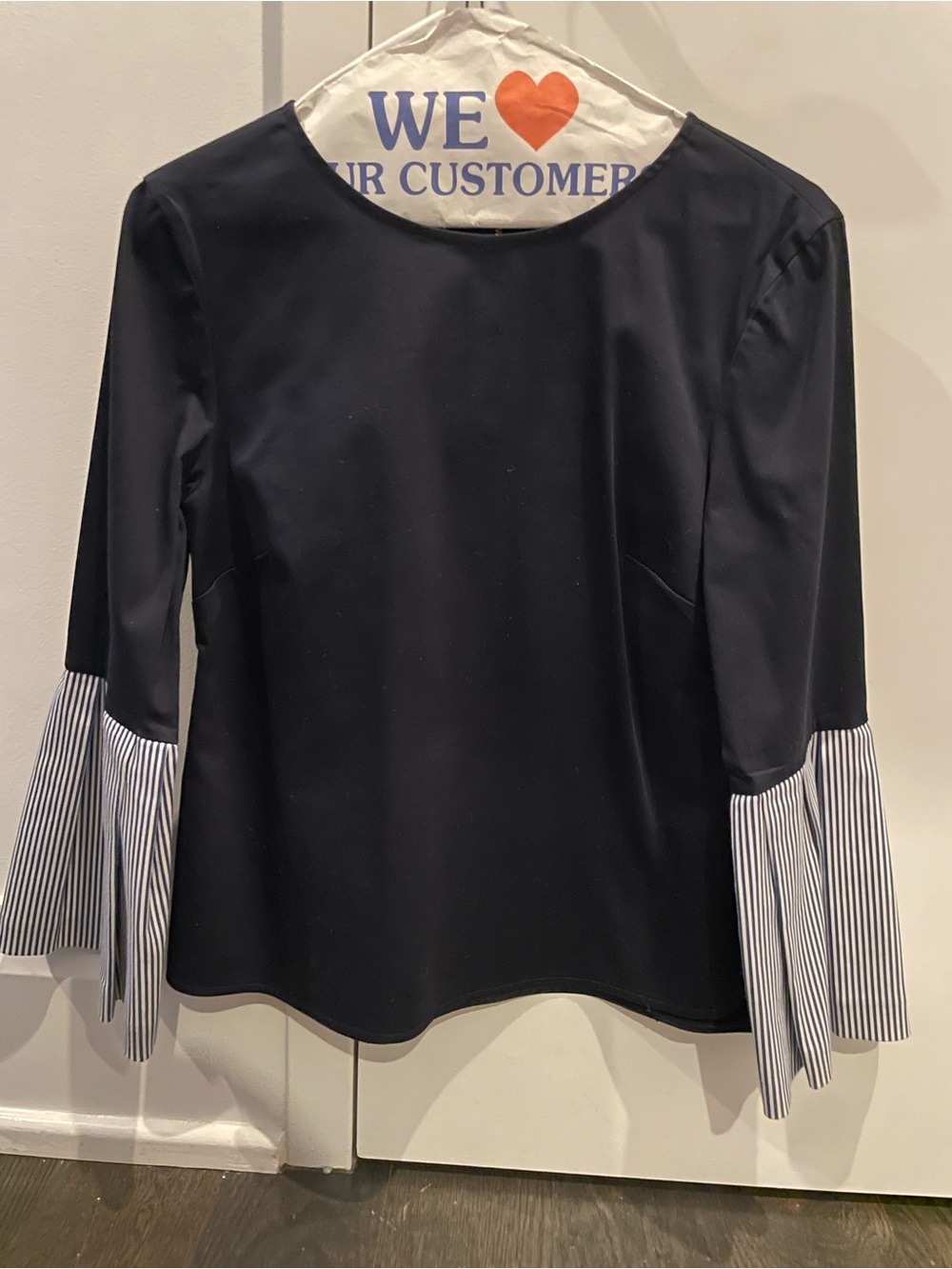 Ted Baker Dark Blue Blouse with Striped Bell Cuffs